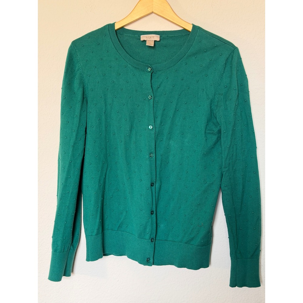 LOFT Outlet XL Green Swiss Dot Cotton Cardigan Button Front Sweater - Picture 3 of 17